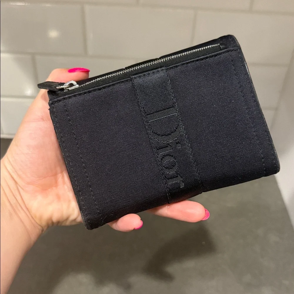 Christian Dior Compact Black Nylon & Leather Wallet